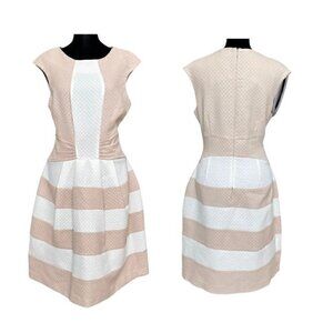 Gabby Skye Tan and White Striped Full Skirt Dress (Womens 10)
